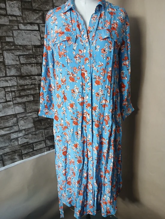 Lucky Brand Blue Maxi Dress with Red Floral Print - Picture 9 of 10